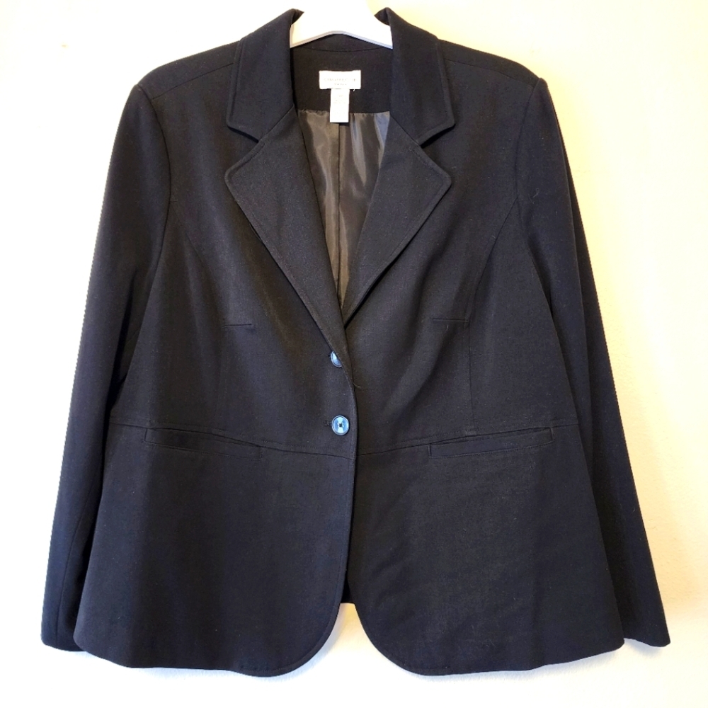 CHARTER CLUB WOMAN Black 2 Button Blazer Jacket Business Attire Long Sleeve 16W